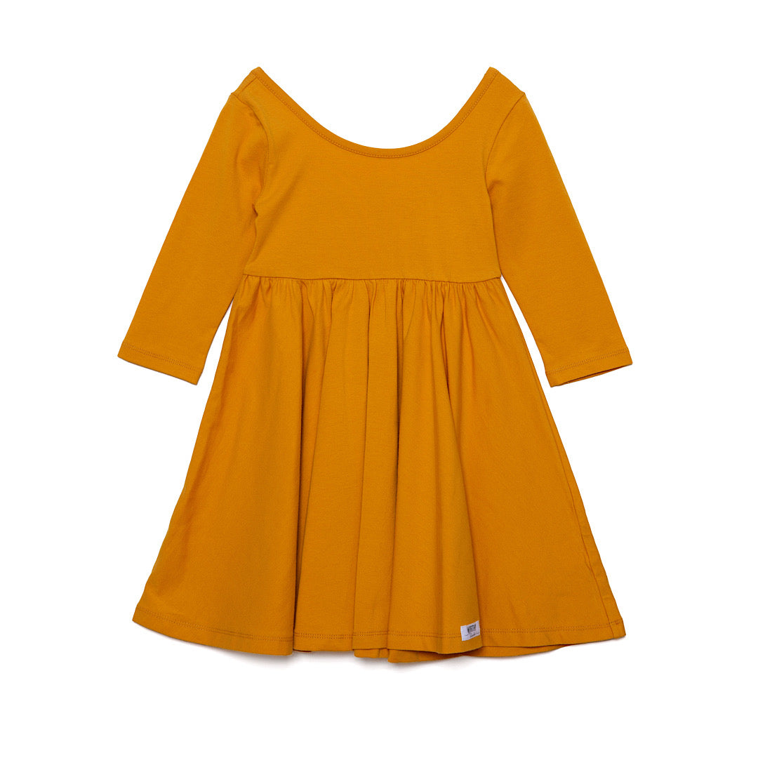 Girls twirly dress in mustard yellow Back to School