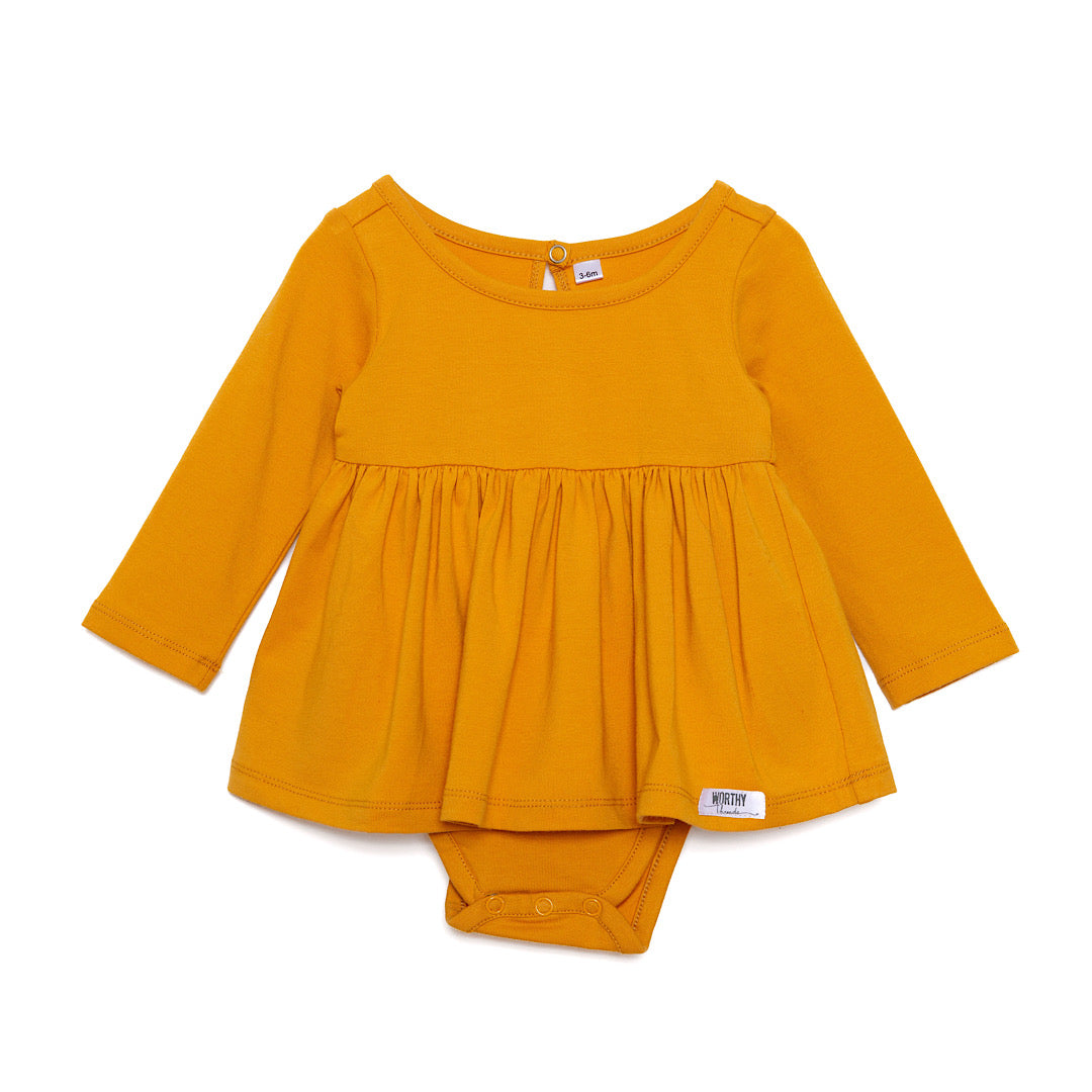 Baby bubble romper in mustard yellow