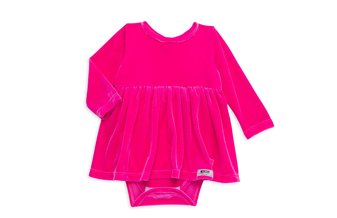 Baby bubble romper in hot pink stretch velvet