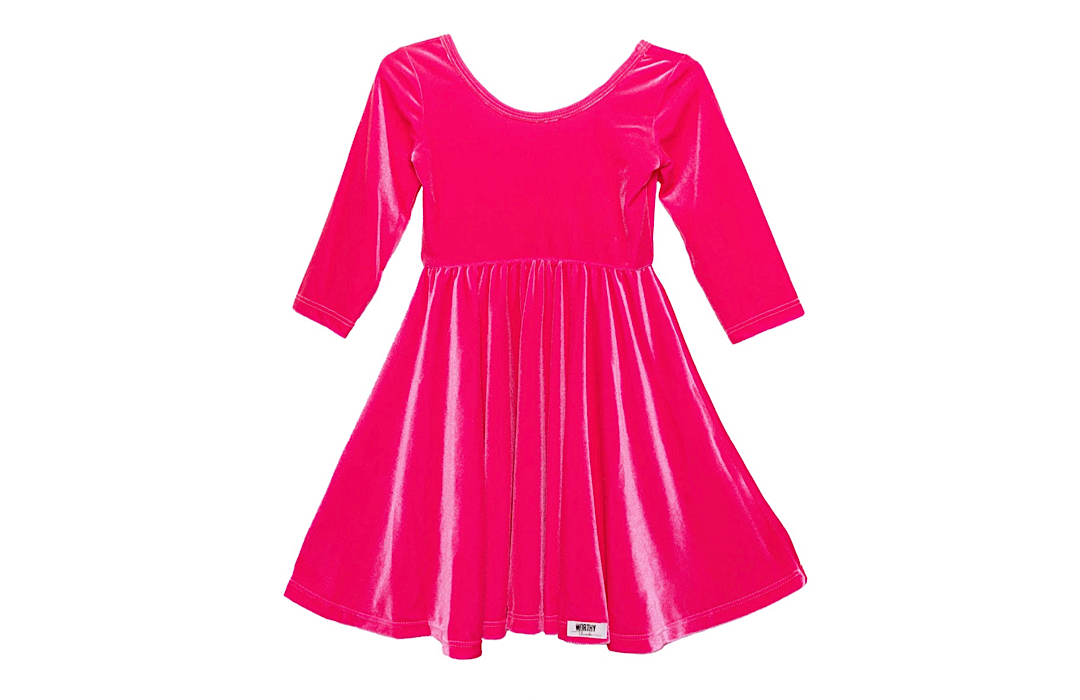 Girls hot pink stretch velvet twirly dress
